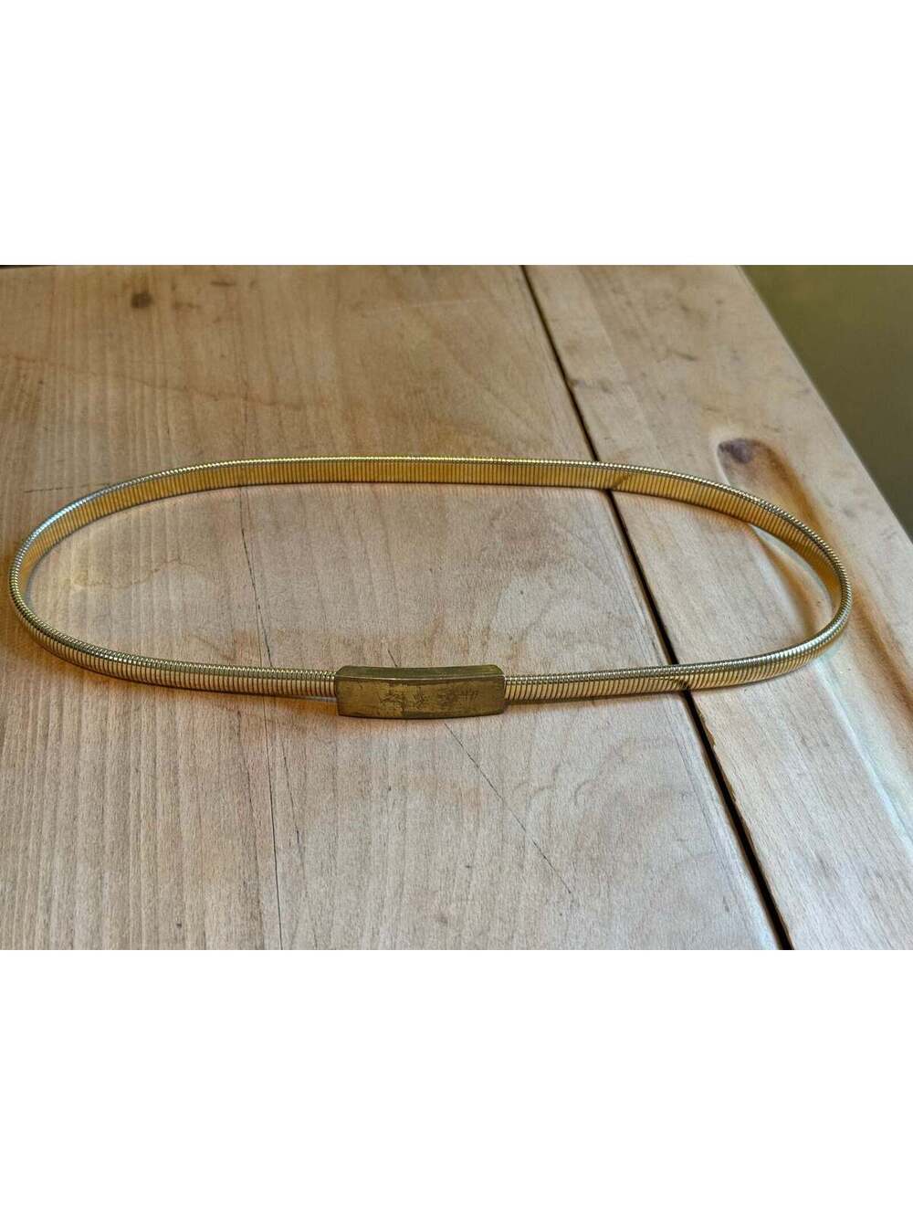 Vintage Gold-Tone Stretch Snake Chain Belt – Minimalist 70s/80s Metal Waist Belt
